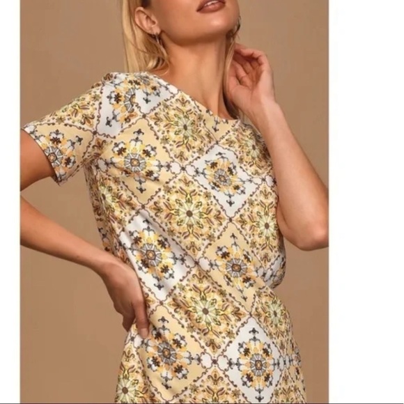 Lulus Dandy Lion Yellow Print Mini Dress S - Picture 2 of 11